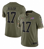 Men's Buffalo Bills #17 Josh Allen 2022 Olive Salute To Service Limited Stitched Jersey